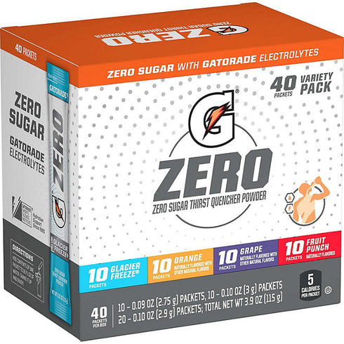 G Zero Powder, Fruit Punch Variety Pack, 40 Count - Zero Sugar, Perfect for Hydration, Workouts, or On-the-Go