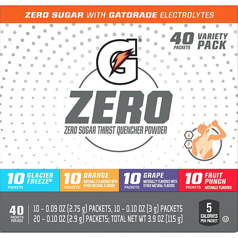 G Zero Powder, Fruit Punch Variety Pack, 40 Count - Zero Sugar, Perfect for Hydration, Workouts, or On-the-Go