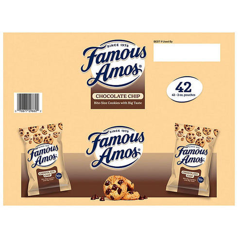 Famous Amos Chocolate Chip Cookies, 2 oz, 42 Pack - Crunchy, Bite-Sized Cookies with Rich Chocolate Chips, Perfect for Snacking, Lunchboxes, or Parties
