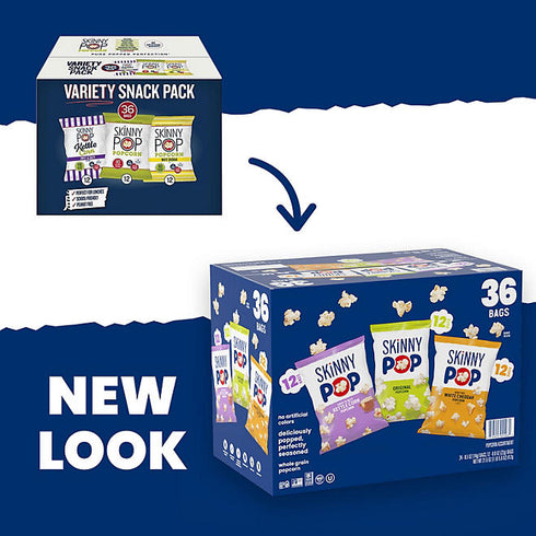 SkinnyPop Variety Snack Pack Popcorn, 0.5 oz., 36 Pack - Light, Crunchy Popcorn, Assorted Flavors