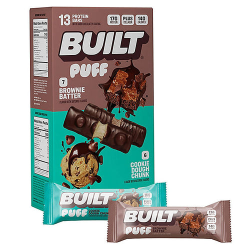 Built Bar Puff & Chunk Protein Bars, Variety Pack, 13 count - High-Protein, Low-Sugar Bars