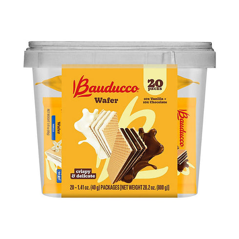 Bauducco Wafer Tub, 20 Pack - Crispy, Creamy Wafers in Assorted Flavors, Perfect for Snacking, Desserts, or Sharing, Light and Delicious Treat