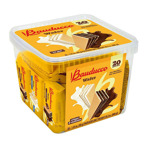 Bauducco Wafer Tub, 20 Pack - Crispy, Creamy Wafers in Assorted Flavors, Perfect for Snacking, Desserts, or Sharing, Light and Delicious Treat