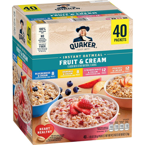 Quaker Instant Oatmeal Fruit & Cream, Variety Pack 42.3 oz., 40 pk