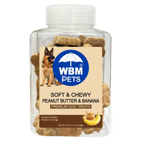 WBM Pets Peanut Butter and Banana Soft Chewy Dog Treats, 24 oz Natural Easily Digestible Training Reward for Small Medium Large Dogs