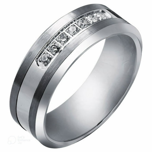 Men's Diamond Wedding Band in Tungsten and Stainless Steel | 0.20 CTW