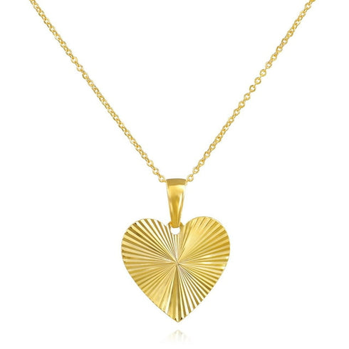 Diamond Cut Swiss Heart Pendant Necklace in Solid 14K Gold