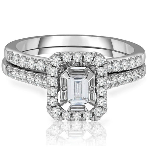 0.95 Carat Baguette Cut Halo Diamond Ring in 14K Gold