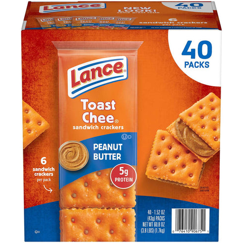 Lance ToastChee Peanut Butter Crackers - 40 Count Bulk Pack, 1.52 oz Individual Snacks for Lunchbox Office and On-the-Go