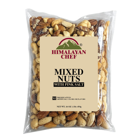 Himalayan Chef Mixed Nuts with Pink Salt 1 lb – Premium Assorted Nuts Blend, Lightly Salted with Himalayan Pink Salt, Fresh & Crunchy Snack, Perfect for On-the-Go & Entertaining
