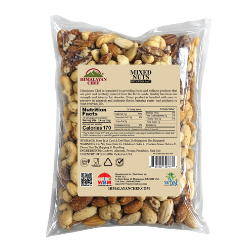 Himalayan Chef Mixed Nuts with Pink Salt 1 lb – Premium Assorted Nuts Blend, Lightly Salted with Himalayan Pink Salt, Fresh & Crunchy Snack, Perfect for On-the-Go & Entertaining