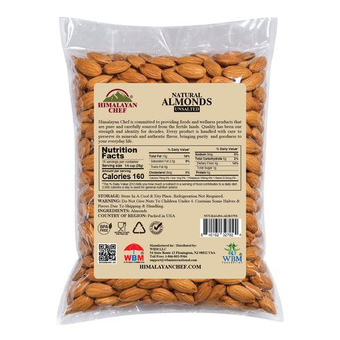Himalayan Chef Whole Natural Almonds 1 lb – Raw, Unroasted & Unsalted Premium Almonds, Fresh & Crunchy, High in Protein & Fiber, Perfect for Snacking, Baking & Cooking