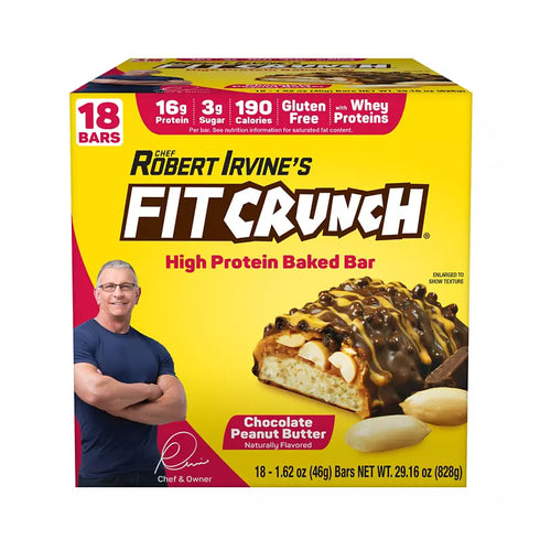 Robert Irvine's Fitcrunch Chocolate Peanut Butter, 16g Protein, 18 ct