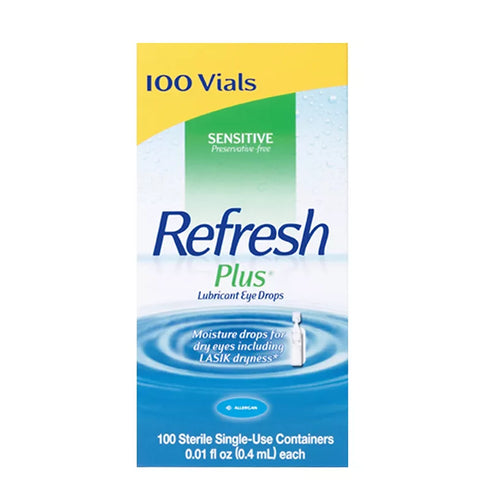 Refresh Plus Lubricant Eye Drops, 100 Single-Use Vials, 0.01 fl oz Each