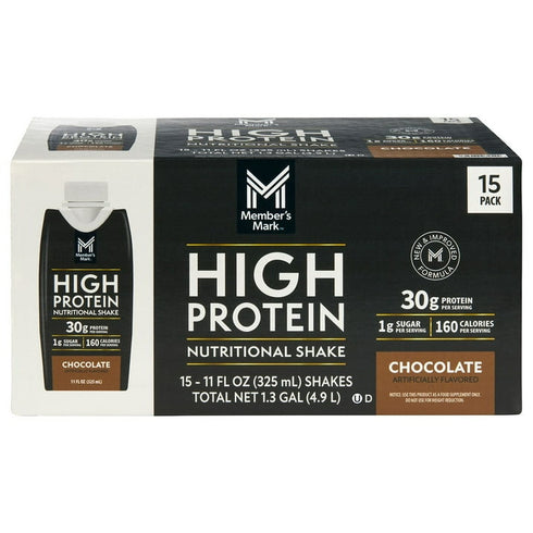 Member's Mark 30g High Protein Nutritional Shake, Chocolate Flavor, 11 fl. oz., 15-Pack, Meal Replacement & Muscle Support