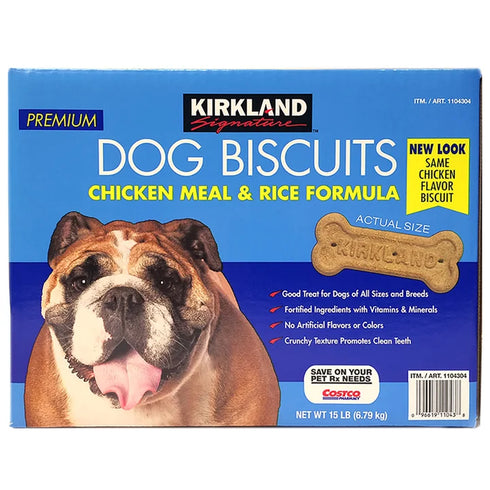 Kirkland Signature Chicken Meal & Rice Formula Dog Biscuits, 15 lb – Crunchy Oven-Baked Dog Treats