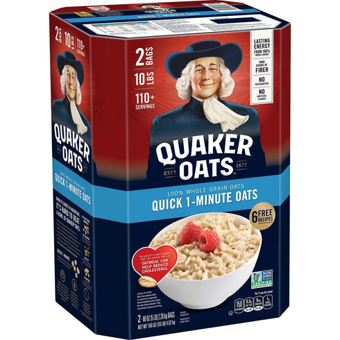 Quaker Quick 1-Minute Oats, 160 oz. | 100% Whole Grain Rolled Oats | Fast & Healthy Breakfast Option