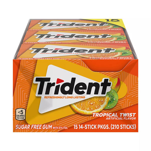 Trident Tropical Twist Sugar-Free Gum – Fruity Tropical Flavor, 15 Packs (14 Pieces Each)
