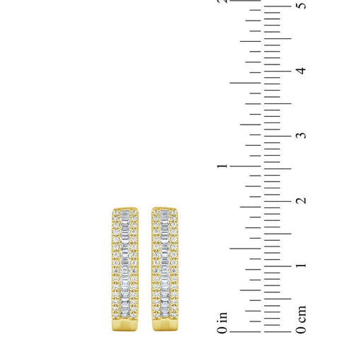0.46 Carat Baguette and Round Cut Diamond Hoop Earrings in 14K Gold