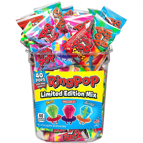 Ring Pops Variety Box – Assorted Fruity Lollipop Candy, Individually Wrapped, 40 Count