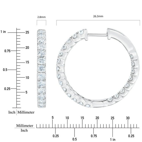 1.95 Carat Total Weight Diamond Hoop Earrings in 14K Gold