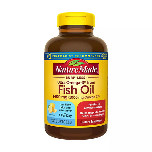Nature Made Burp-Less Ultra Omega-3 Fish Oil 1400mg Softgels, 130 ct