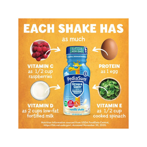 PediaSure Grow & Gain Kids' Nutritional Shake Vanilla Ready-to-Drink Bottles, 24 pk./8 fl. oz.