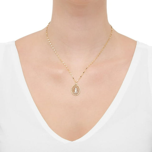 Our Lady of Guadalupe Pendant Necklace in Solid 14K Gold