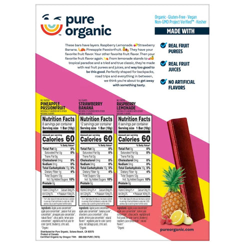 Pure Organic Layered Fruit Bars, Variety Pack, 0.63 oz, 28-count