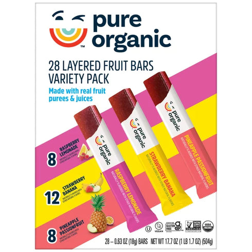 Pure Organic Layered Fruit Bars, Variety Pack, 0.63 oz, 28-count