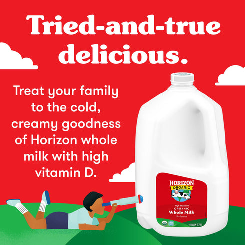 Horizon Organic High Vitamin D Whole Milk, High Vitamin D Milk, Gallon Jug, 128 fl. oz.