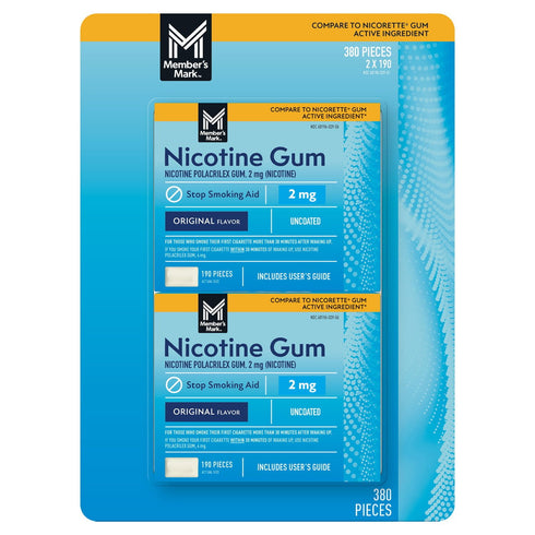 Member’s Mark Nicotine Uncoated Gum, Original Flavor, 190 Count, 2-Pack – Helps Reduce Nicotine Cravings