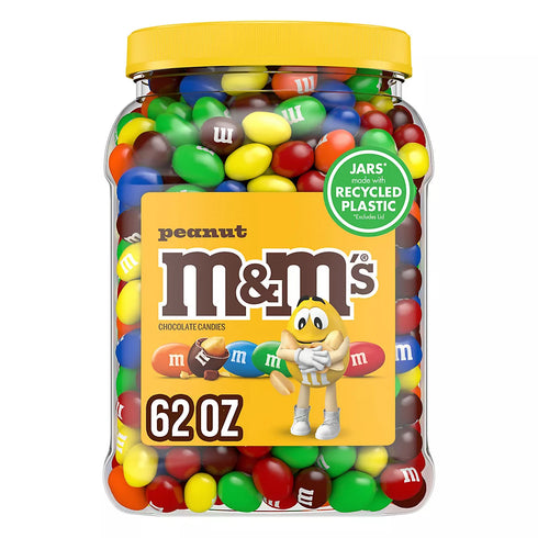 M&M’s Peanut Milk Chocolate Candy, 62 oz. Bulk Jar | Crunchy Peanuts in Milk Chocolate | Party & Snack Candy