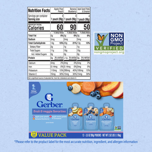 Gerber Natural Baby Food Pouches for Toddler 12+ Months, 12 pk./3.5 oz.