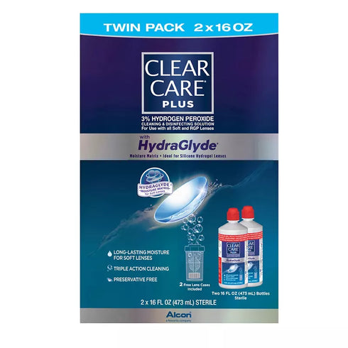Clear Care Plus Triple Action Cleaning & Disinfecting Contact Lens Solution, 2 Pack 16 oz Each