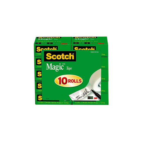 Scotch Magic Tape, 10 Pack – Transparent 3/4" x 1,296" Rolls with 3/4" Core