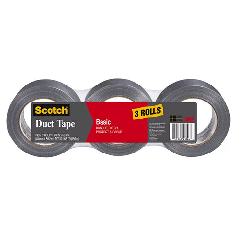 Scotch Basic Silver Duct Tape, 1.38" x 1980", 3-Pack
