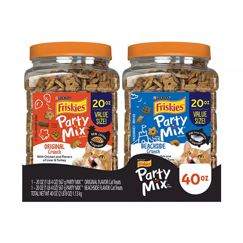 Purina Friskies Party Mix Cat Treats, 2 Pack / 20 oz – Crunchy, Flavor-Packed Snack Mix for Fun