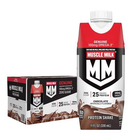 18-pack, Each 11 fl oz - Muscle Milk Genuine Protein Shake, 25g Protein, Non-Dairy, Chocolate, Ready-to-Drink Shake for Workout Recovery & Meal Replacement