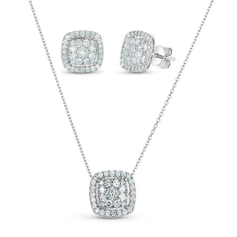 1.20 CT Cushion Diamond Pendant & Earring Set in 14K Gold