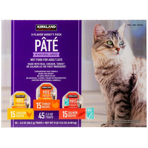 Kirkland Signature Pâté Cat Food Variety Pack, 3.5 oz Cans, 45-Count – Wet Cat Food with Complete Nutrition