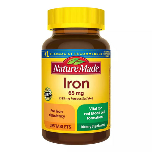 Nature Made Iron 65mg (325mg Ferrous Sulfate) Tablets, 365 ct