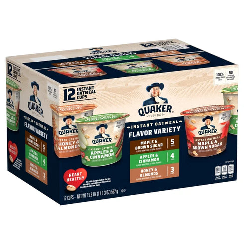 Quaker Instant Oatmeal Cups, Variety Pack, 12-count