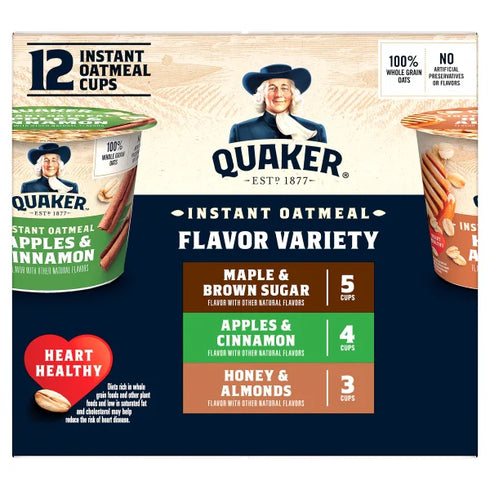 Quaker Instant Oatmeal Cups, Variety Pack, 12-count