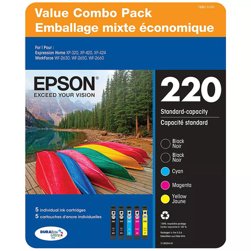 Epson T220 Series Multi-Color Combo Ink Pack, 5-Count