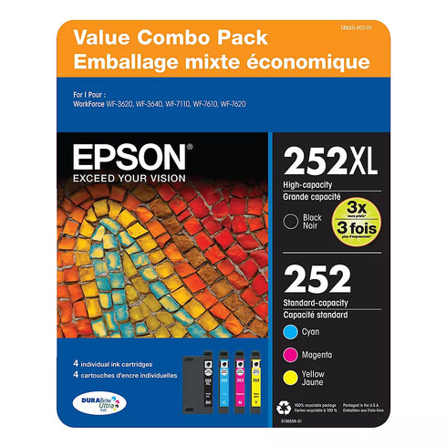 Epson T252XL Multi-Color Combo Ink Pack, 4-Count
