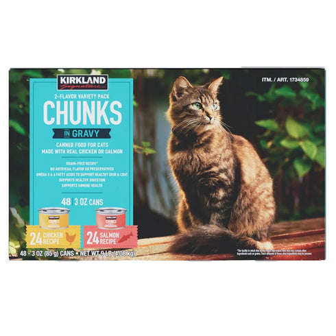 Kirkland Signature Chunks in Gravy Canned Cat Food Variety Pack, 3 oz Cans, 48-Count – Wet Cat Food