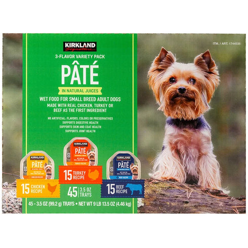 Kirkland Signature Pâté Wet Dog Food Variety Pack, 3.5 oz Cans, 45-Count – Complete & Balanced Nutrition