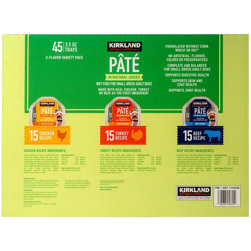 Kirkland Signature Pâté Wet Dog Food Variety Pack, 3.5 oz Cans, 45-Count – Complete & Balanced Nutrition