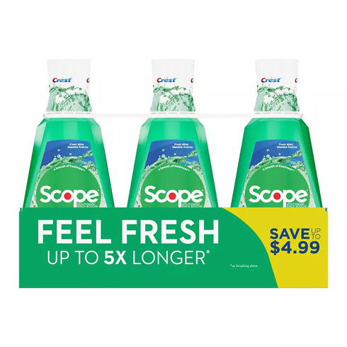 Crest Scope Outlast Mint Mouthwash, 3 Pack 1 Liter Each
